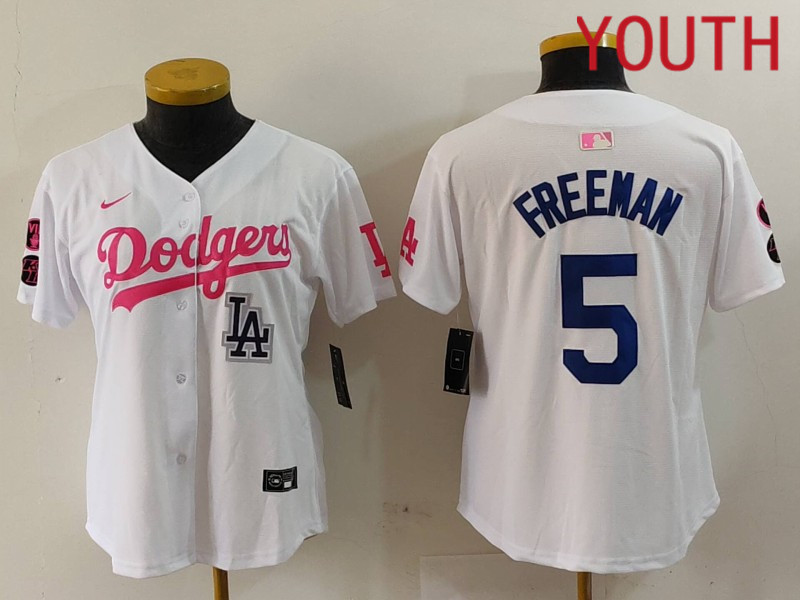 Youth Los Angeles Dodgers #5 Freeman White joint name 2024 Nike MLB Jersey style 9122